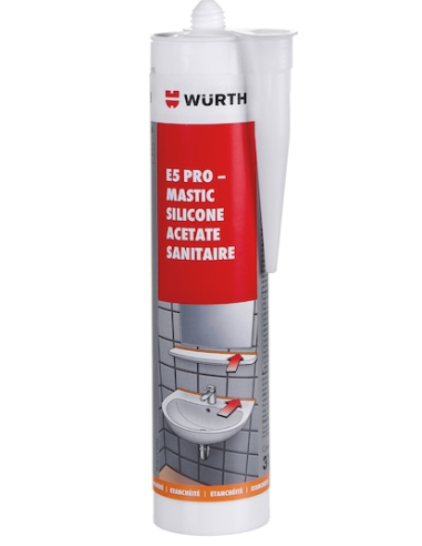 Mastic silicone acétate sanitaire E5 PRO Blanc